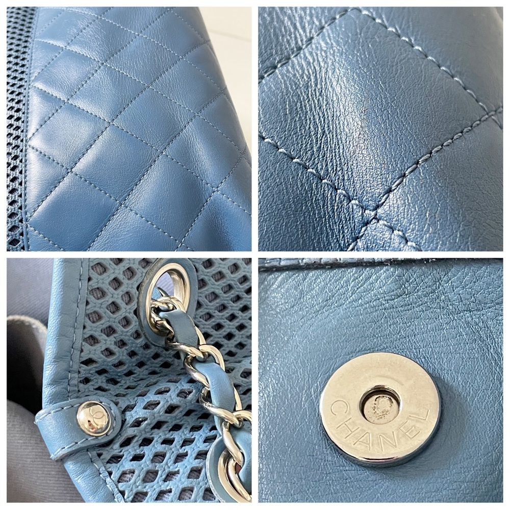 Chanel blue perforated and quilted leather Up In The Air shoulder tote bag - Picture 8 of 13